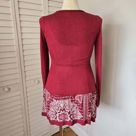 Next Red Boho Paisley Long Sleeve Tunic Top Size US 6 Folk Indie Romantic Y2K - Picture 5 of 10